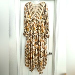 Free People Row of Roses Long Sleeve Maxi Dress XS